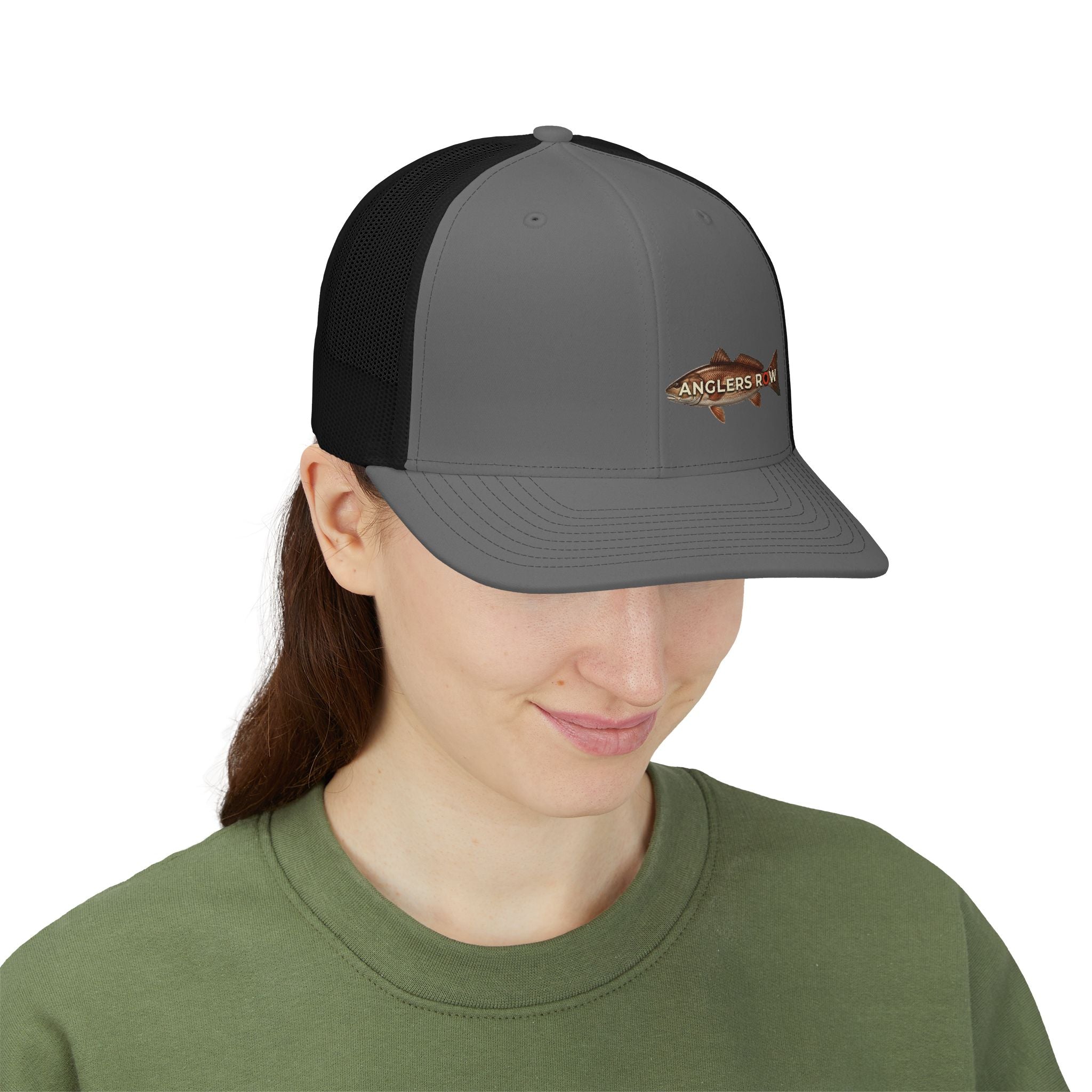 Anglers Row Fish Logo Snapback Cap | Trucker Hat, Fishing Emblem