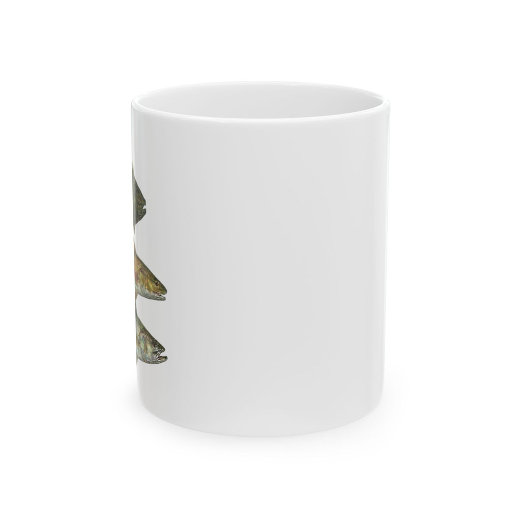 Fish Pattern Ceramic Mug — Rustic Trout School Coffee Cup (11oz, 15oz)