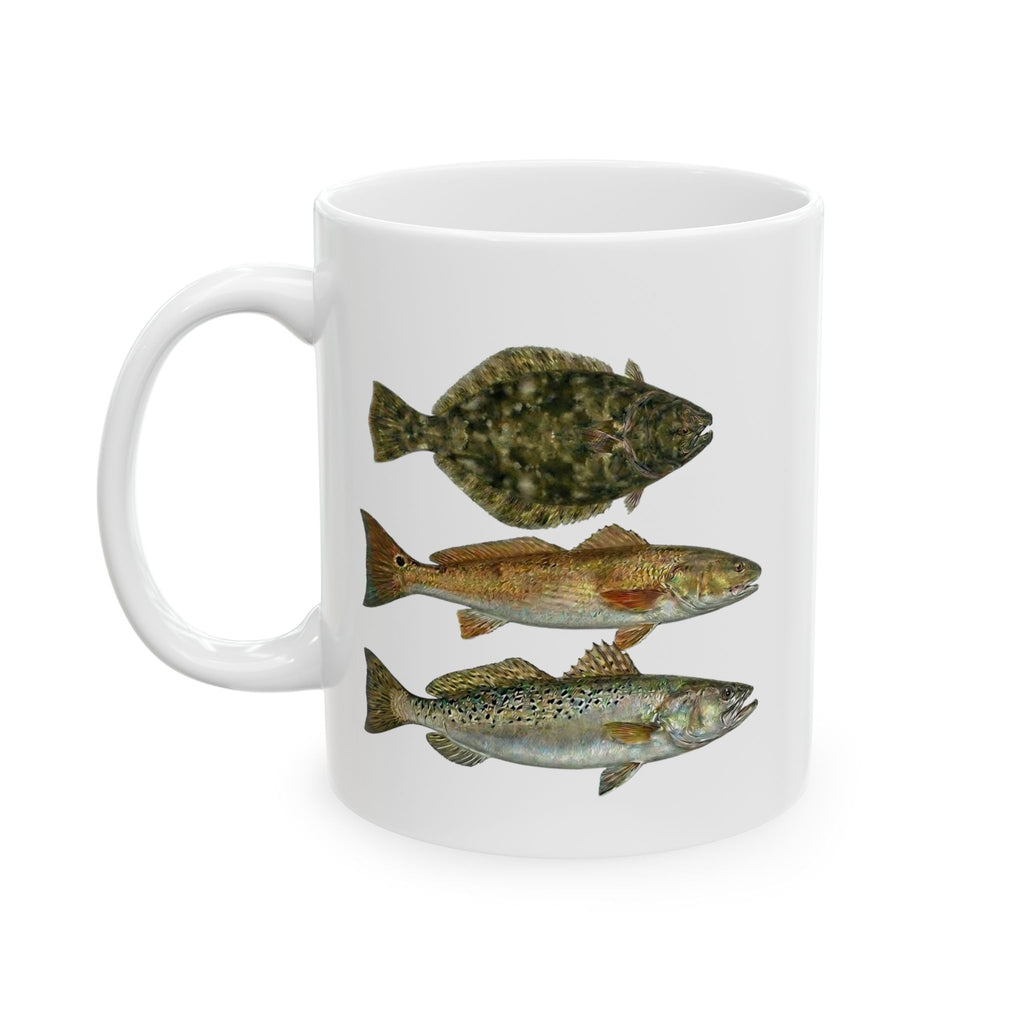 Fish Pattern Ceramic Mug — Rustic Trout School Coffee Cup (11oz, 15oz)
