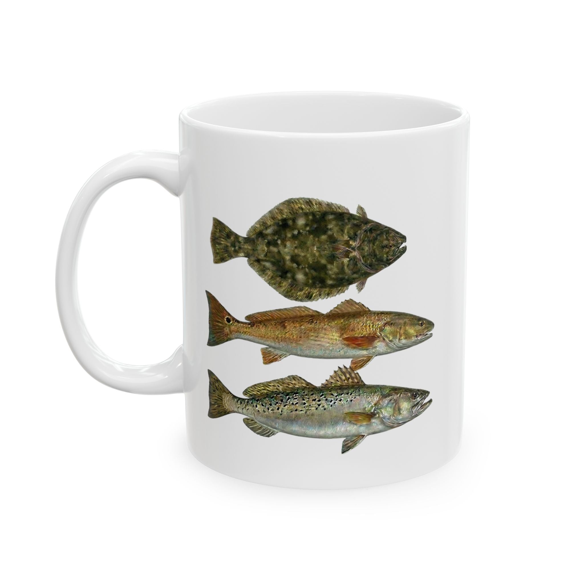 Fish Pattern Ceramic Mug — Rustic Trout School Coffee Cup (11oz, 15oz)
