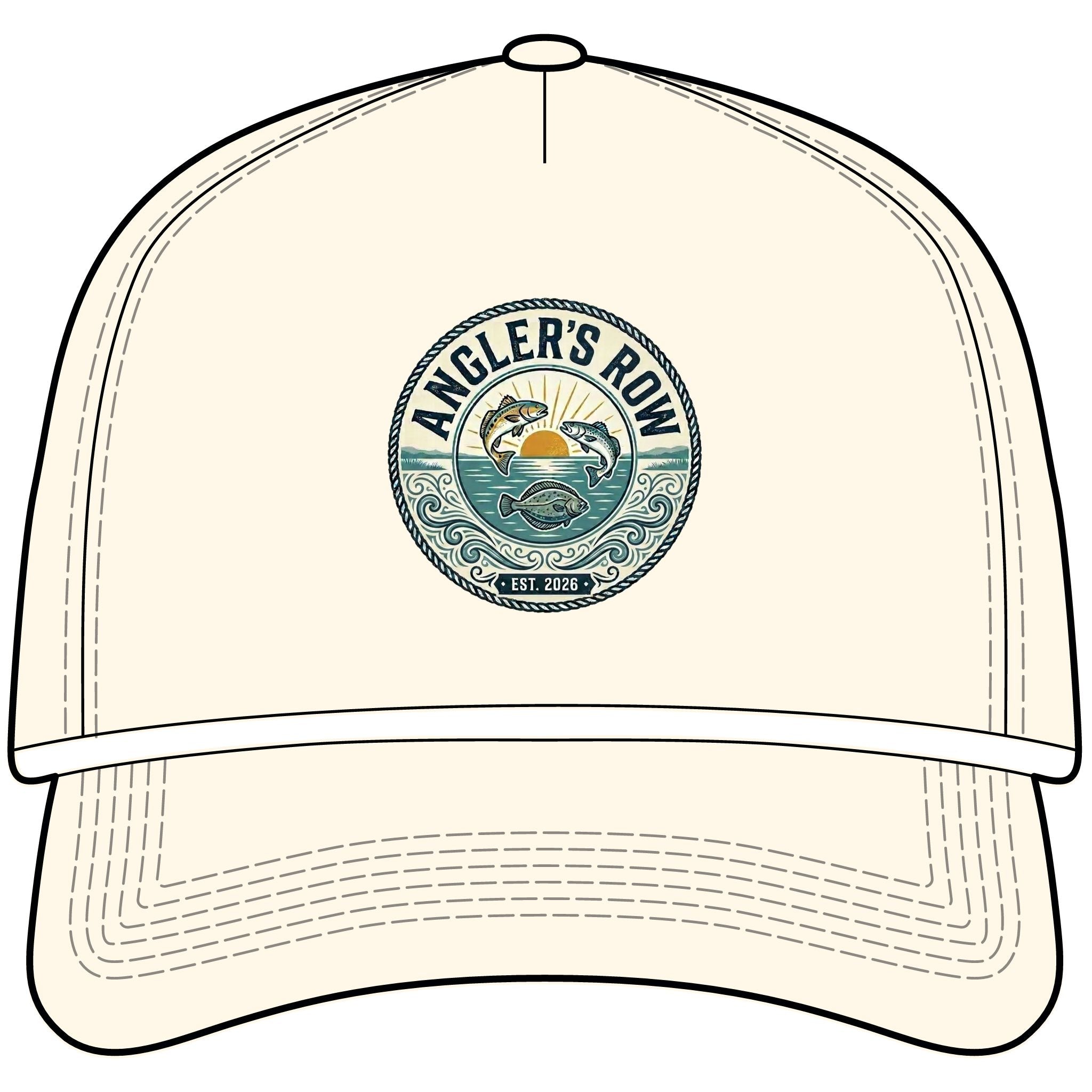 Angler's Row Rope Cap — Retro Fishing Logo Hat