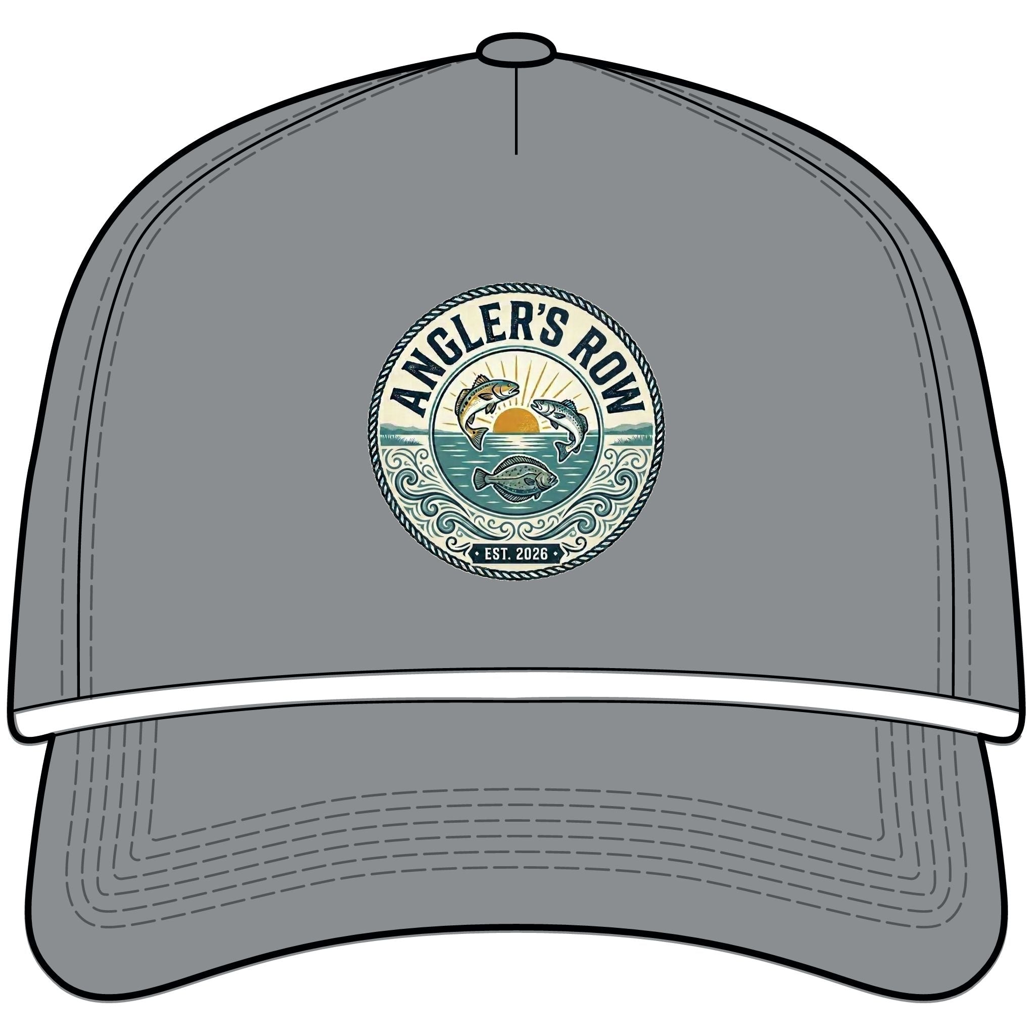 Angler's Row Rope Cap — Retro Fishing Logo Hat