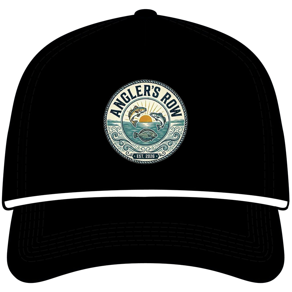 Angler's Row Rope Cap — Retro Fishing Logo Hat