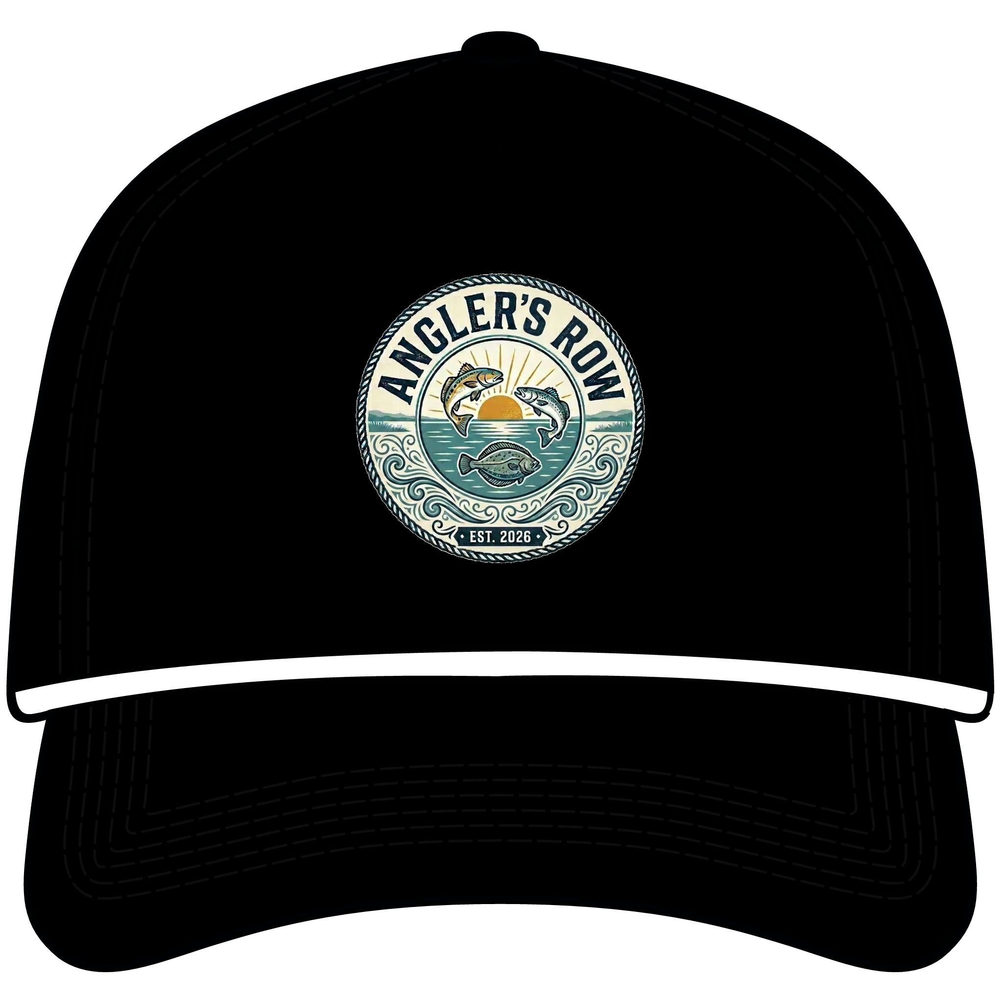 Angler's Row Rope Cap — Retro Fishing Logo Hat