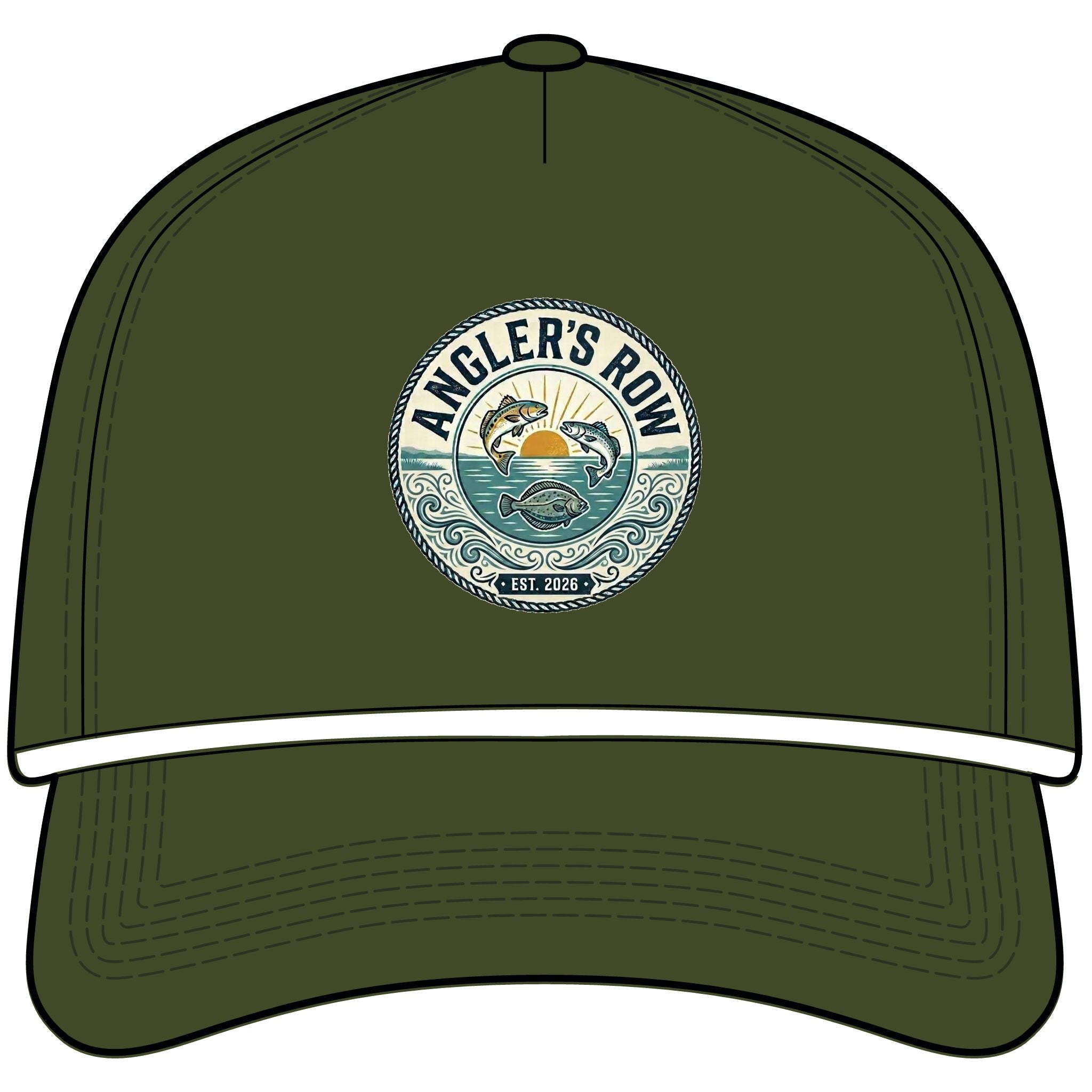Angler's Row Rope Cap — Retro Fishing Logo Hat