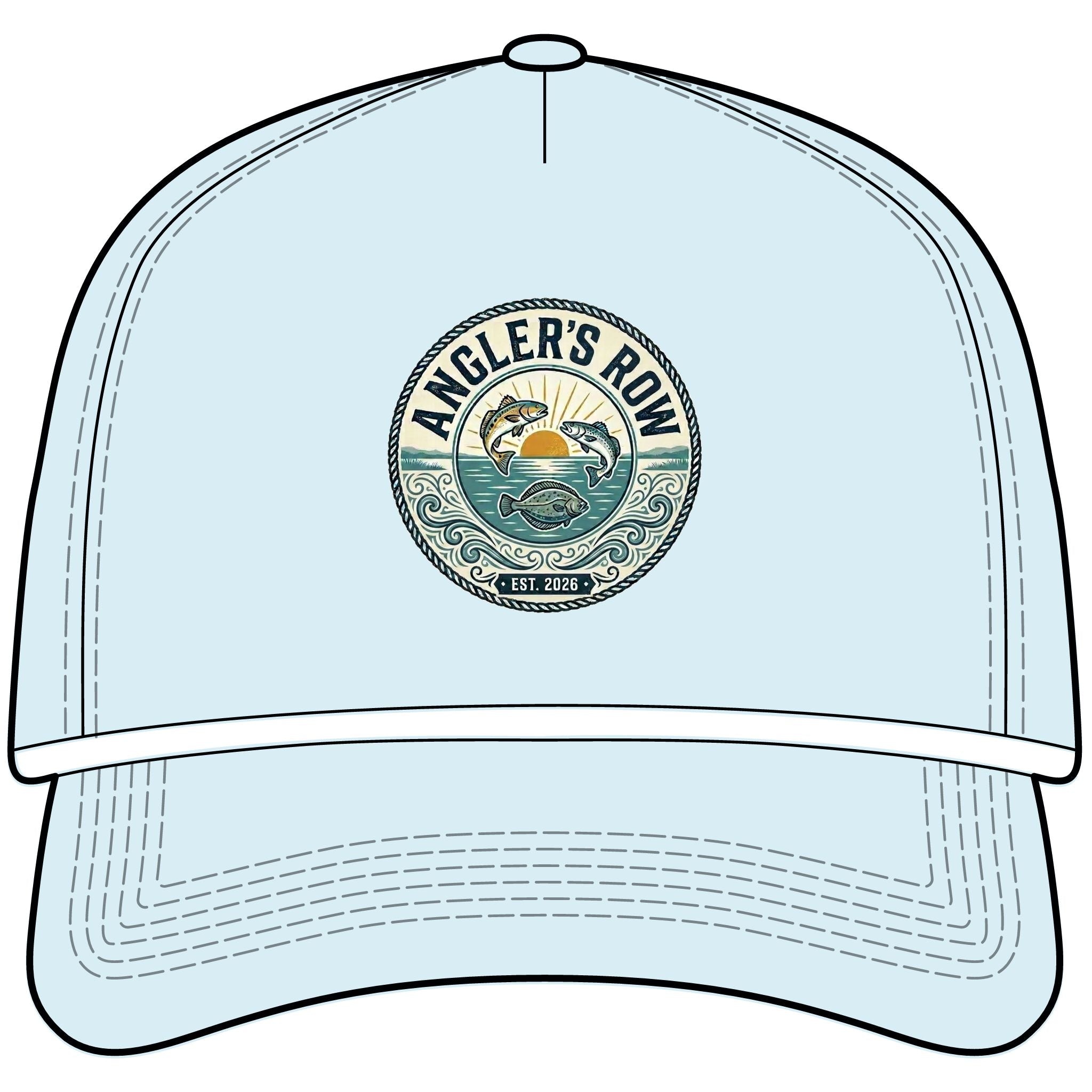 Angler's Row Rope Cap — Retro Fishing Logo Hat