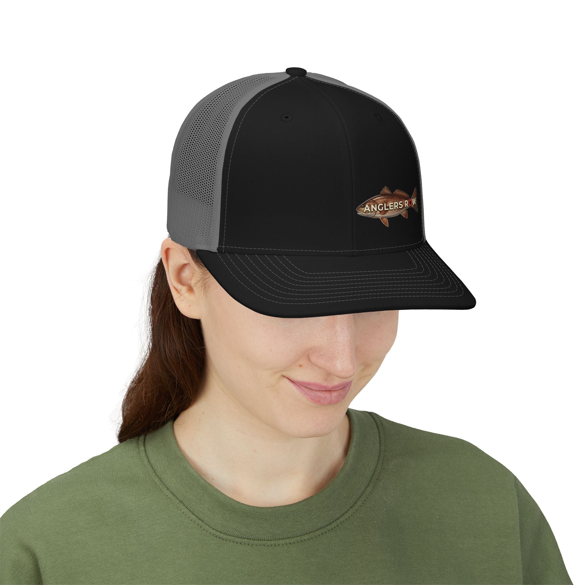 Anglers Row Fish Logo Snapback Cap | Trucker Hat, Fishing Emblem