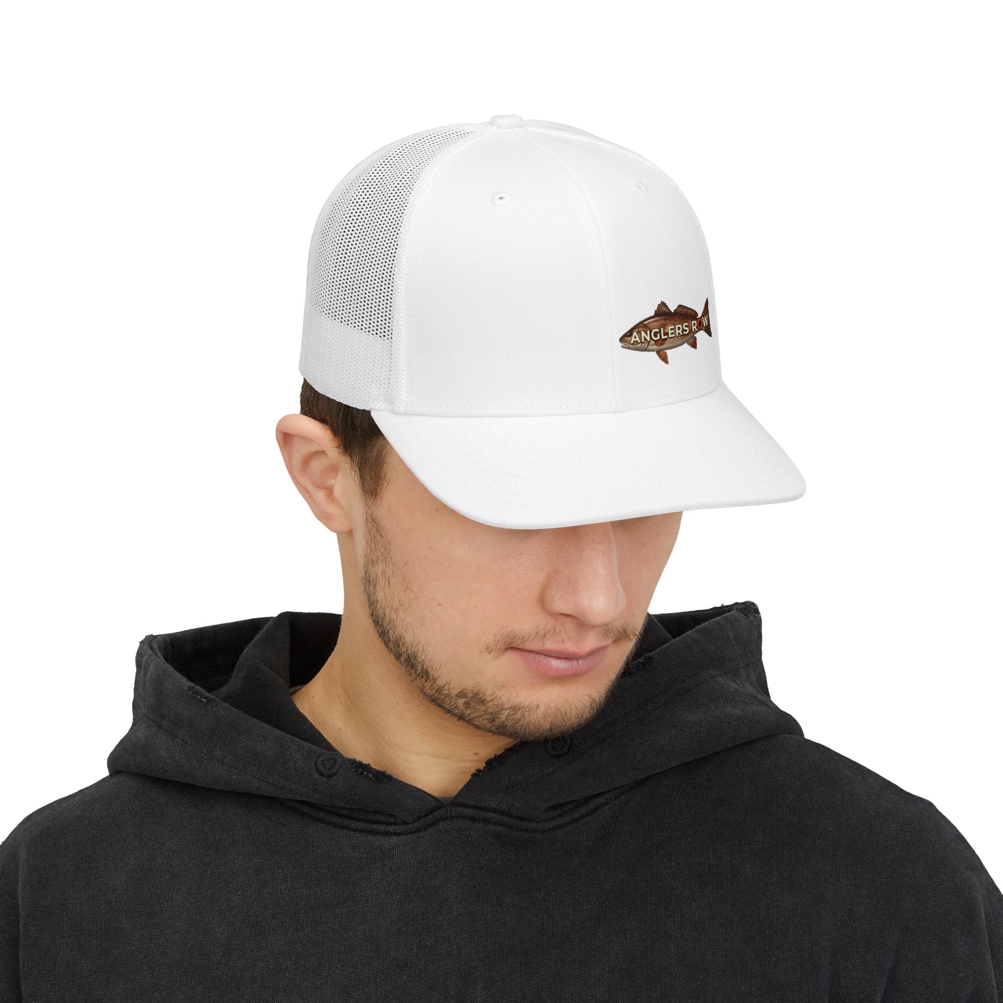 Anglers Row Fish Logo Snapback Cap | Trucker Hat, Fishing Emblem