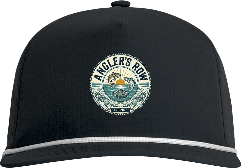 Angler's Row Rope Cap — Retro Fishing Logo Hat